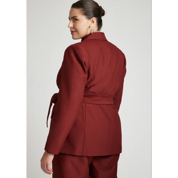 New! Eloquii Wide Belt Single Breasted Blazer burgundy, size 16 - Picture 2 of 14
